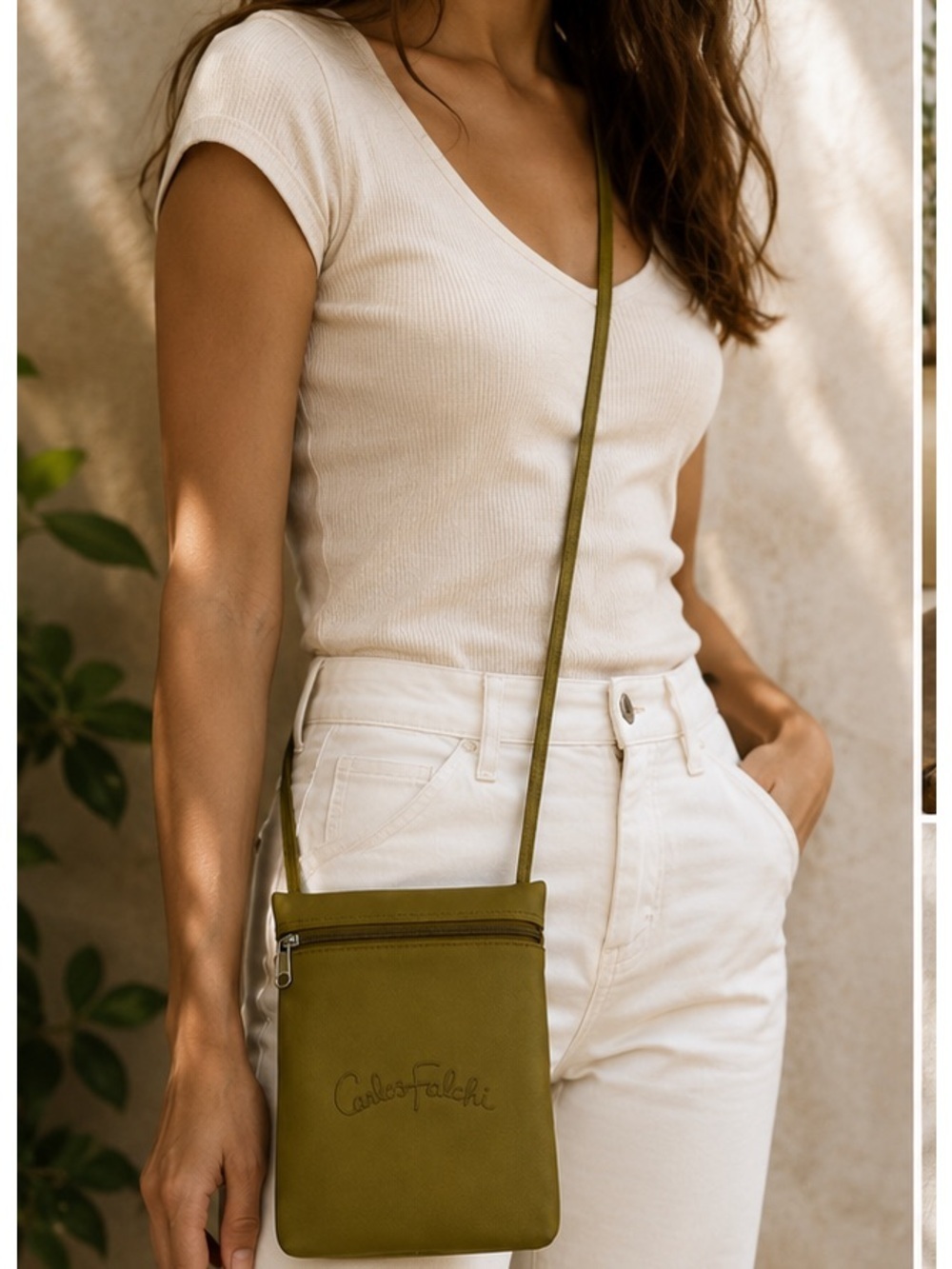 Carlos Falchi crossbody bag olive / chartreuse vinyl
